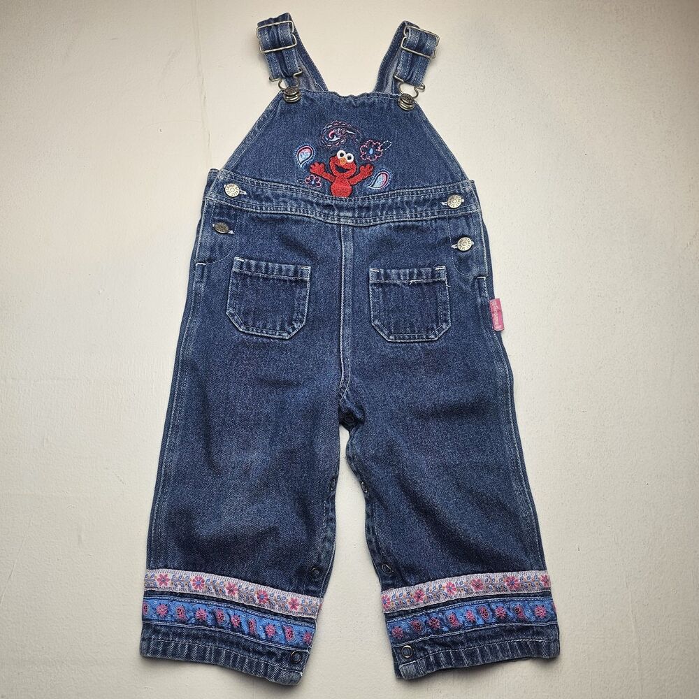 Vintage Sesame Street Elmo Denim Overall One-Piece Blue 18M Embroidered